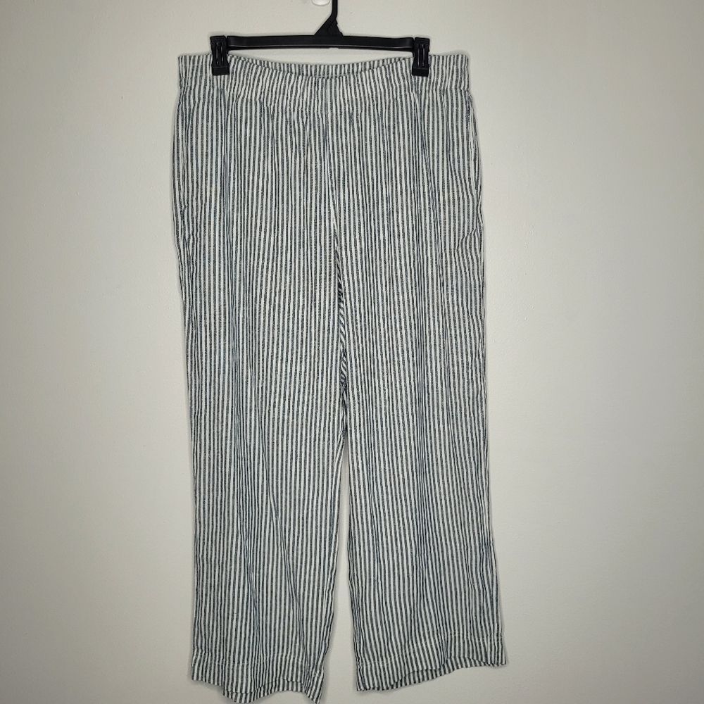 Old Navy linen blend Blue white striped wide leg pull on pants Vacation Xl - Picture 2 of 8